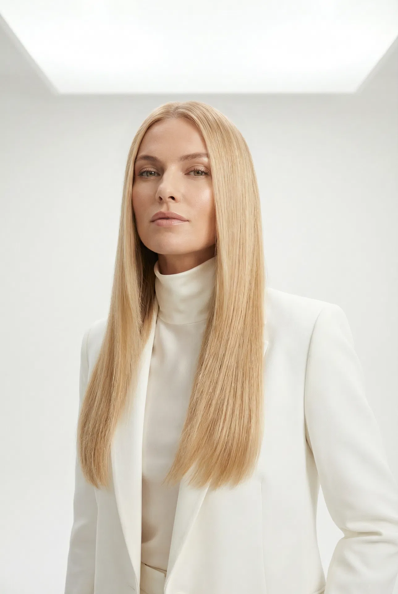 Crème #20 — Bright warm creamy blonde keratin bonds model