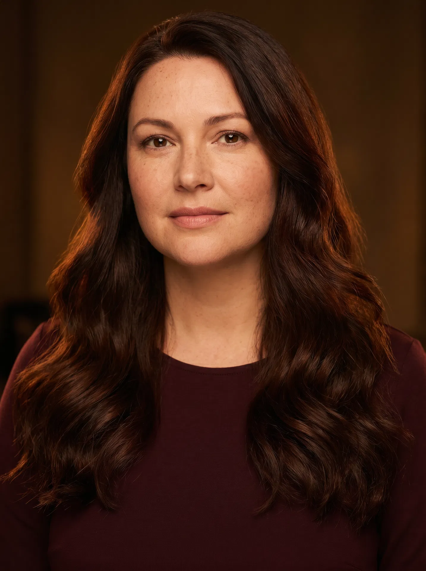 Boisé — Hair Topper model, medium warm chestnut brown hair topper