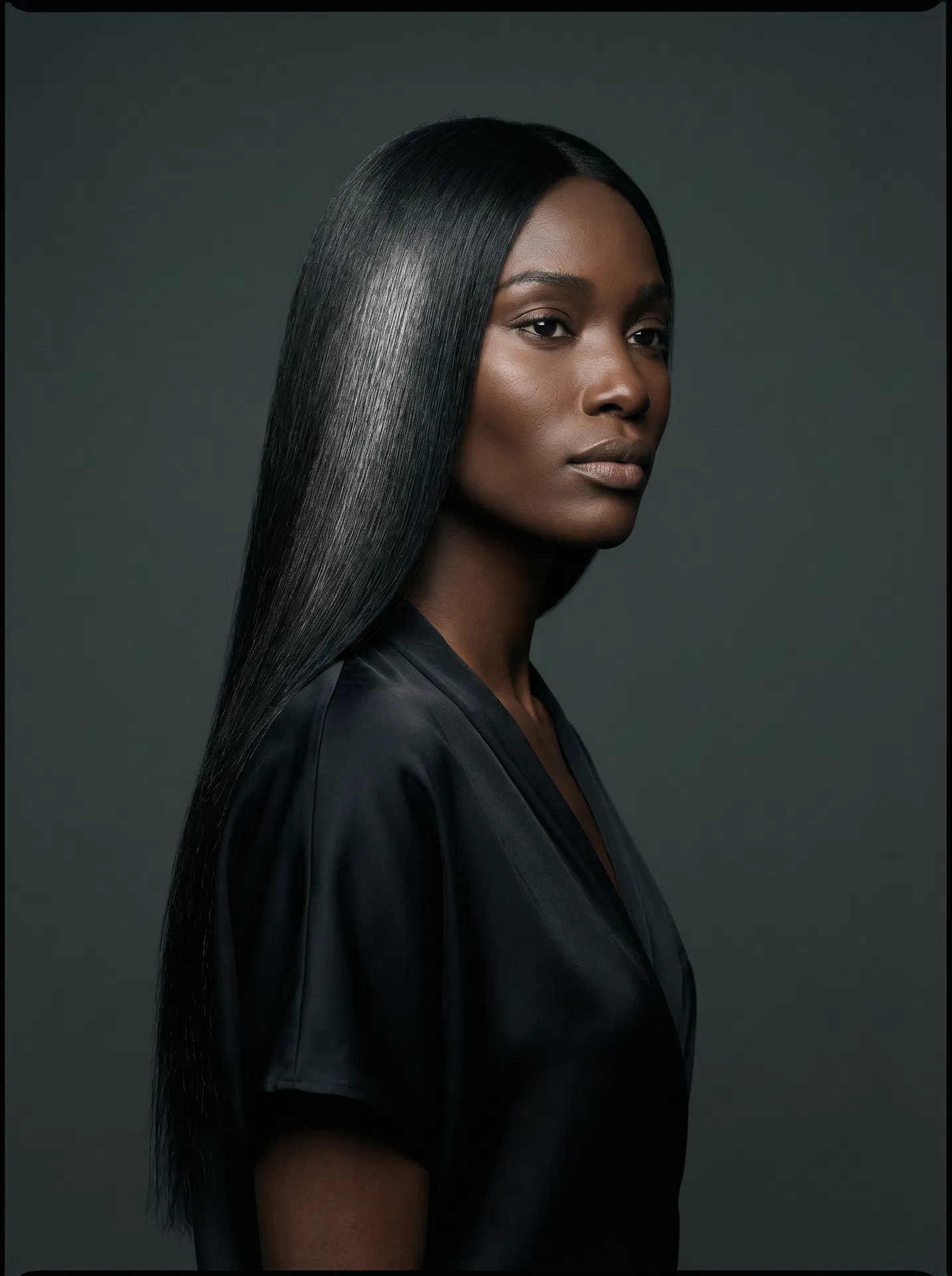 Onyx — Zora Wisp Weft model, jet black hair extensions