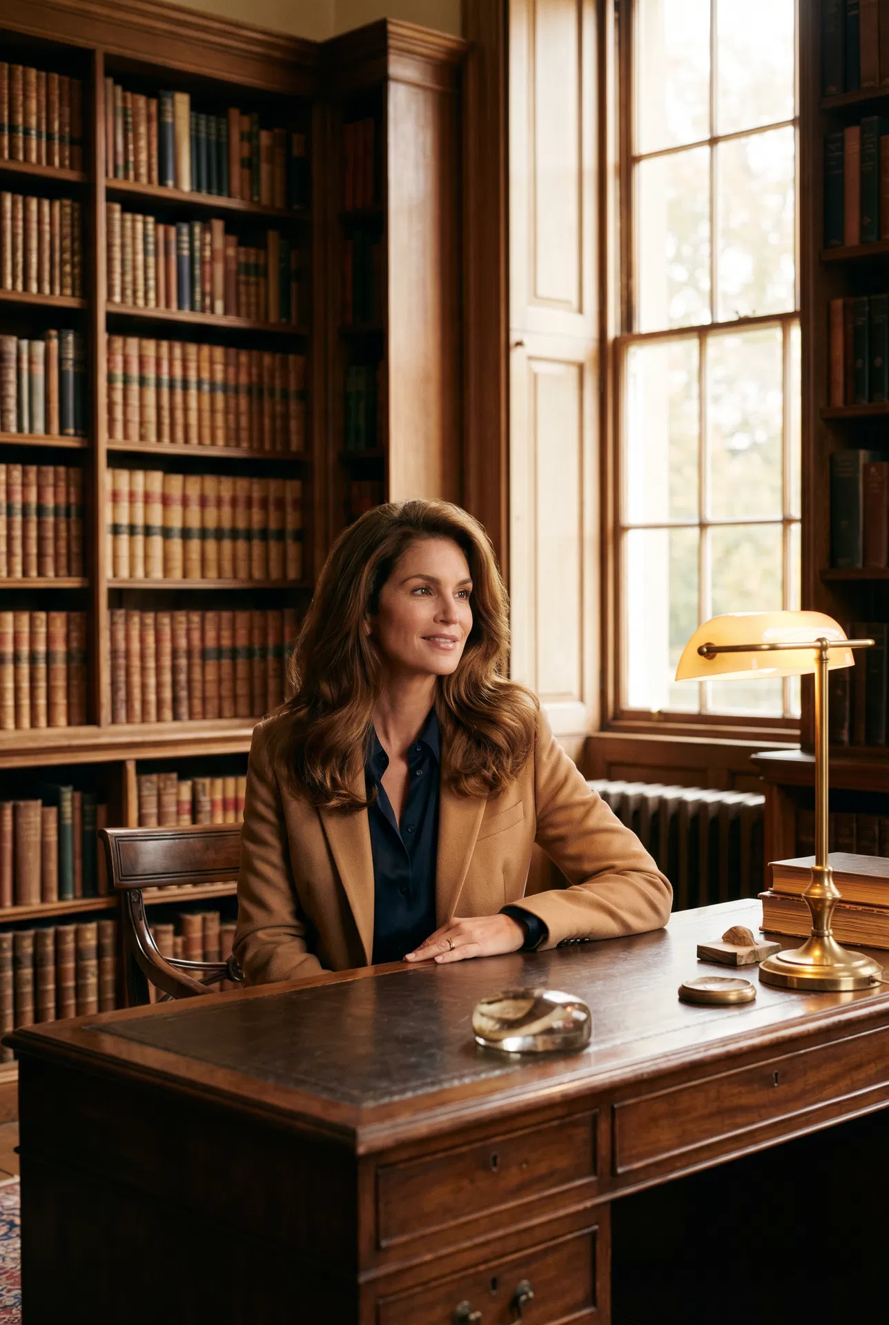 Châtaigne — Hair Topper model, warm-neutral chestnut brown hair topper in private library