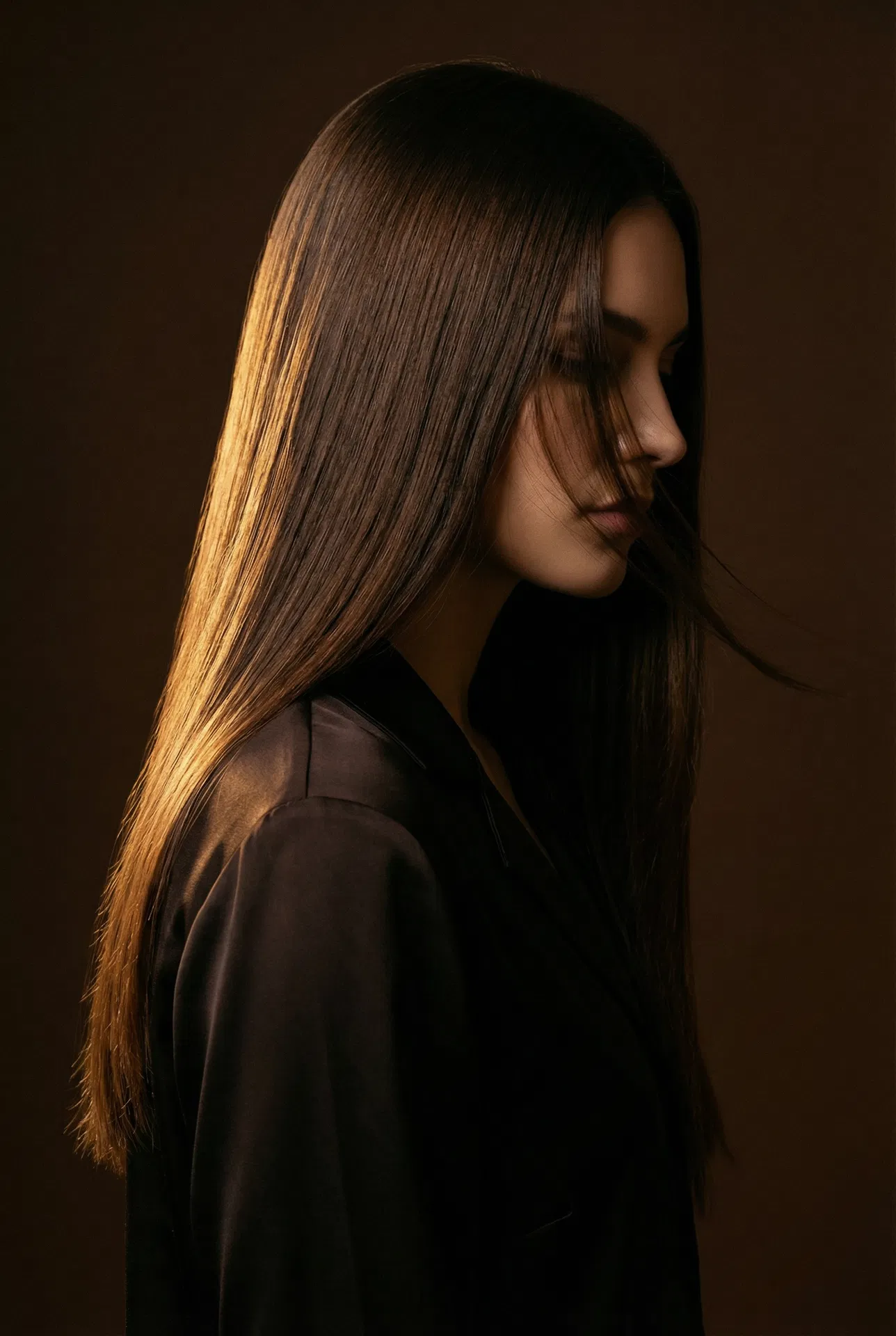 Velouté #4 — Dark warm chocolate brown keratin bonds model